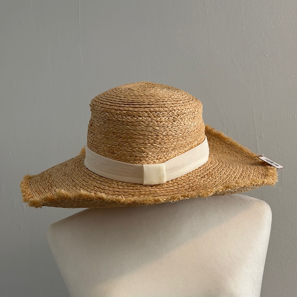 Pink Lily Tan Straw Hat with Cream Band